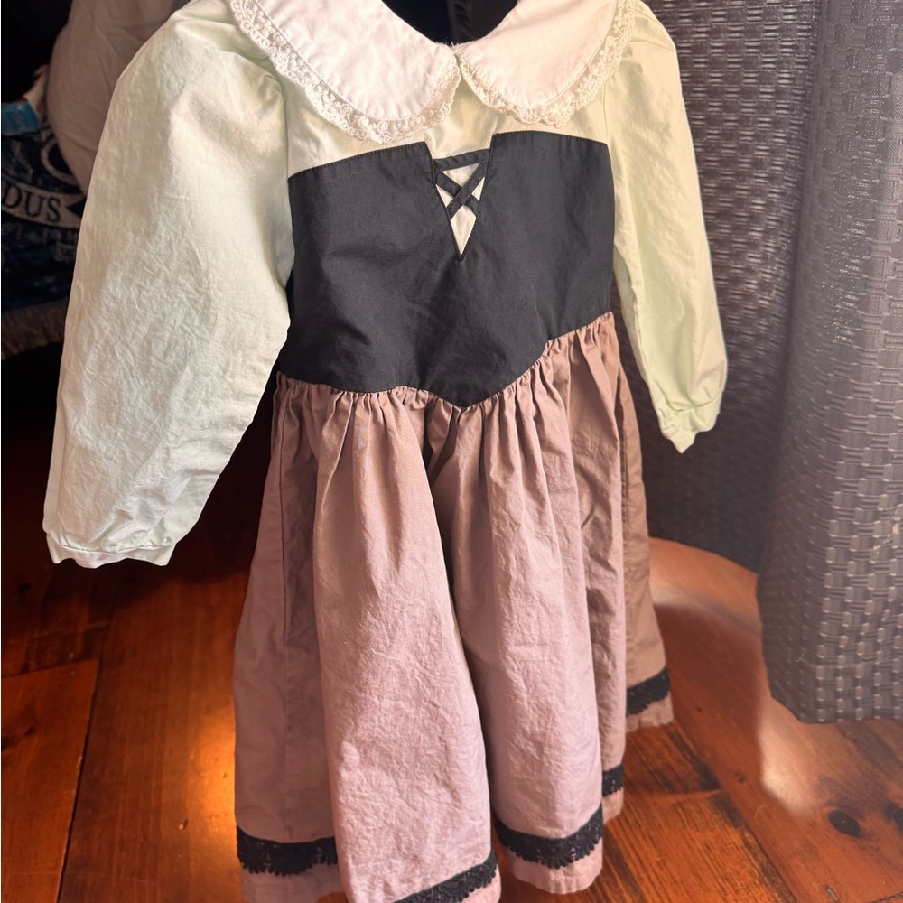 Girls' Vintage-Inspired Black, Cream & Brown Peasant Costume Dress